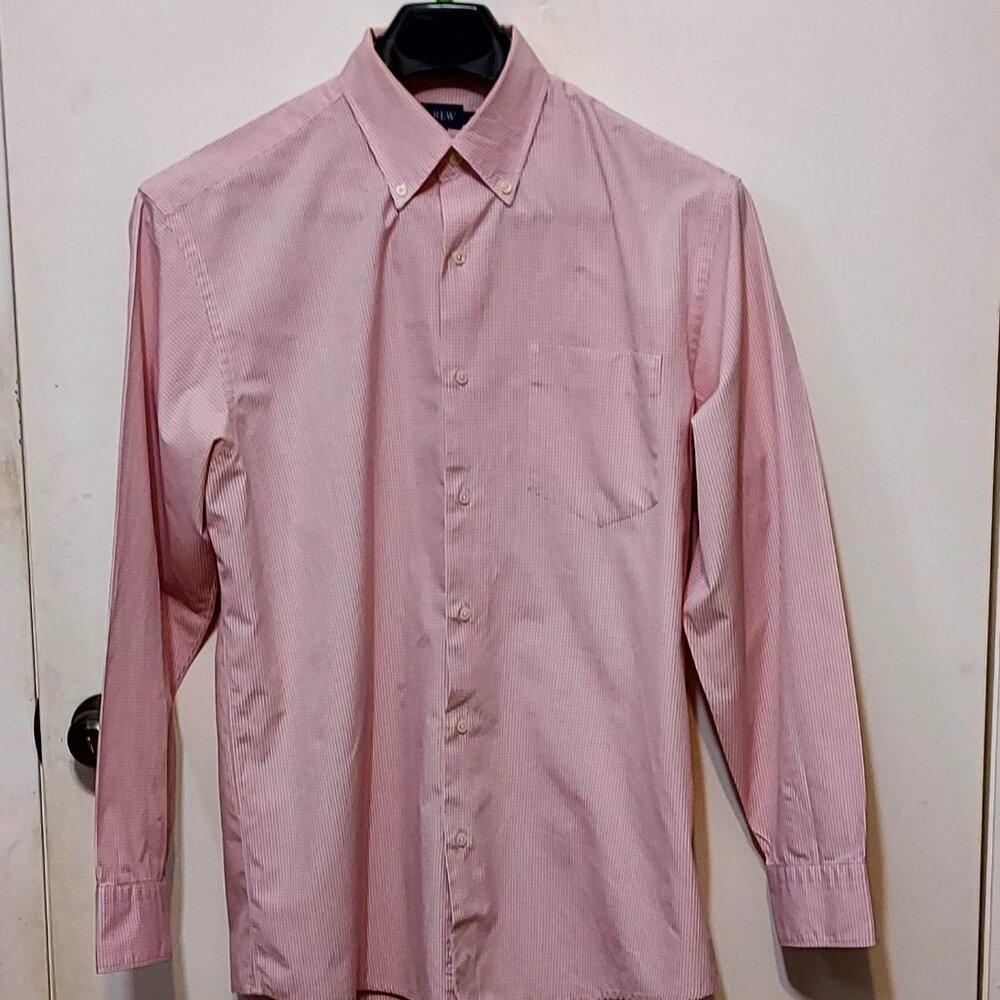J Crew Mens Red Check Shirt 80"s Two Ply Cotton 100% Cotton Long Sleeve Sz M